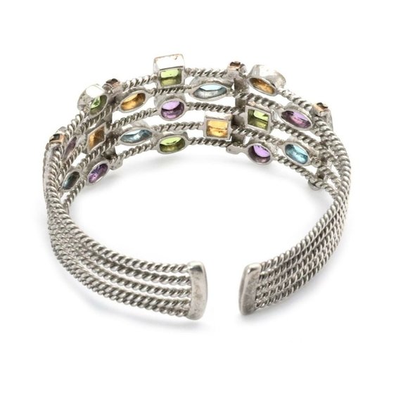 Vintage 925 Silver & Gems 4pcs Cuff Bracelet&Rings - Picture 5 of 9